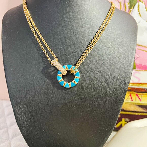 On 34th Gold-Tone Pavé & Blue Enamel Circle Necklace - NWT - Picture 2 of 5